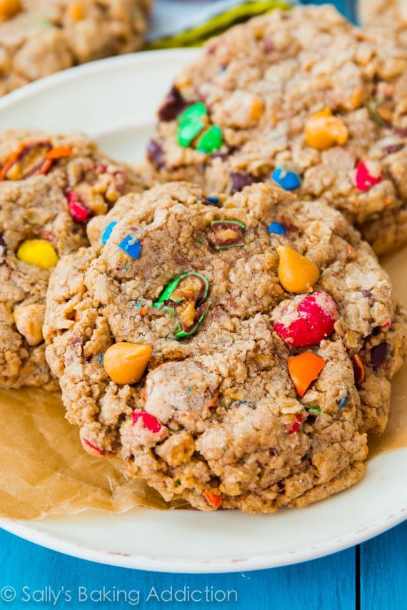 loaded oatmeal cookies on a white plate