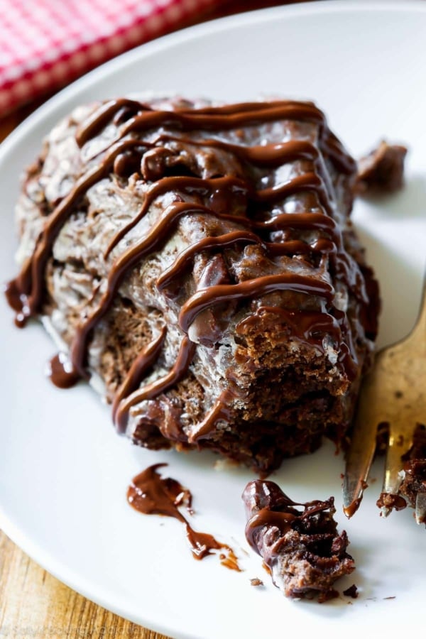 Chocolate scone on white plate