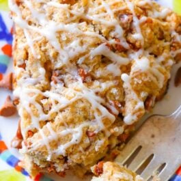 Cinnamon scone with cinnamon chips and coffee icing