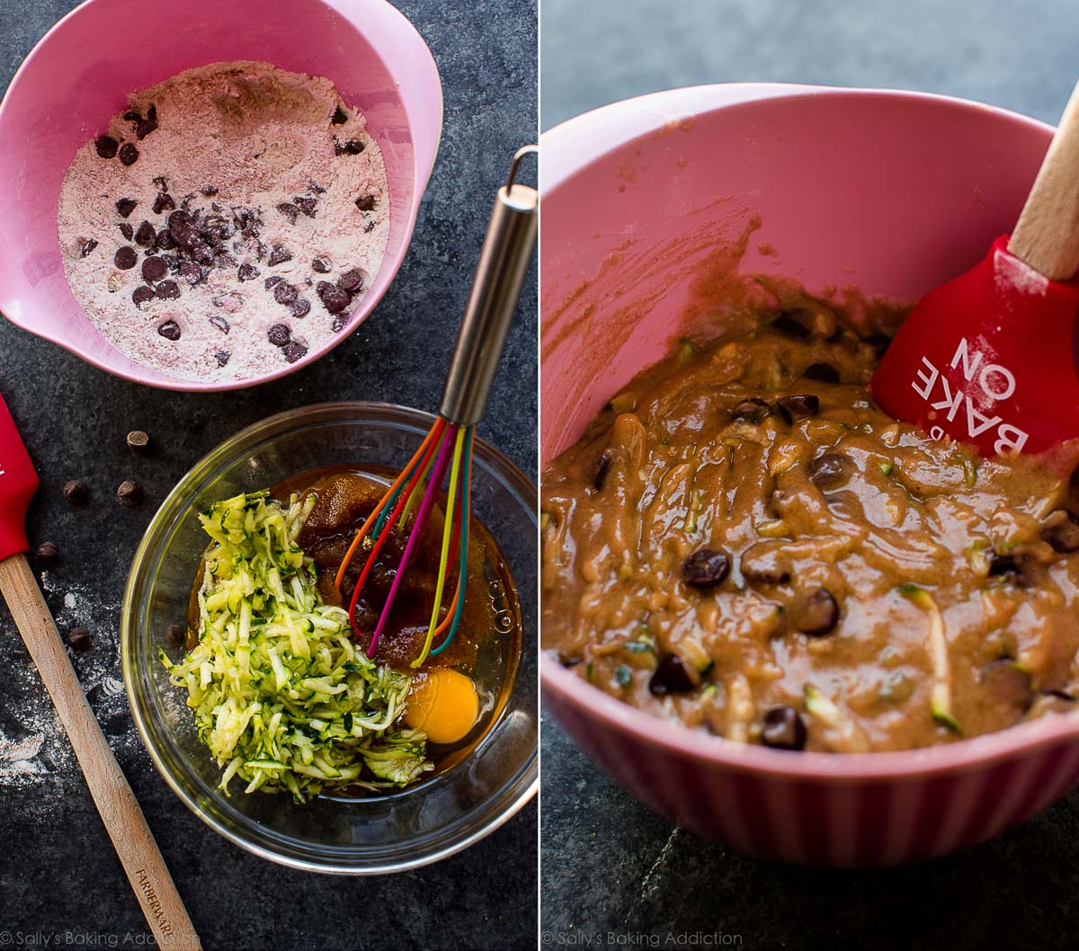 zucchini bread batter in bowls