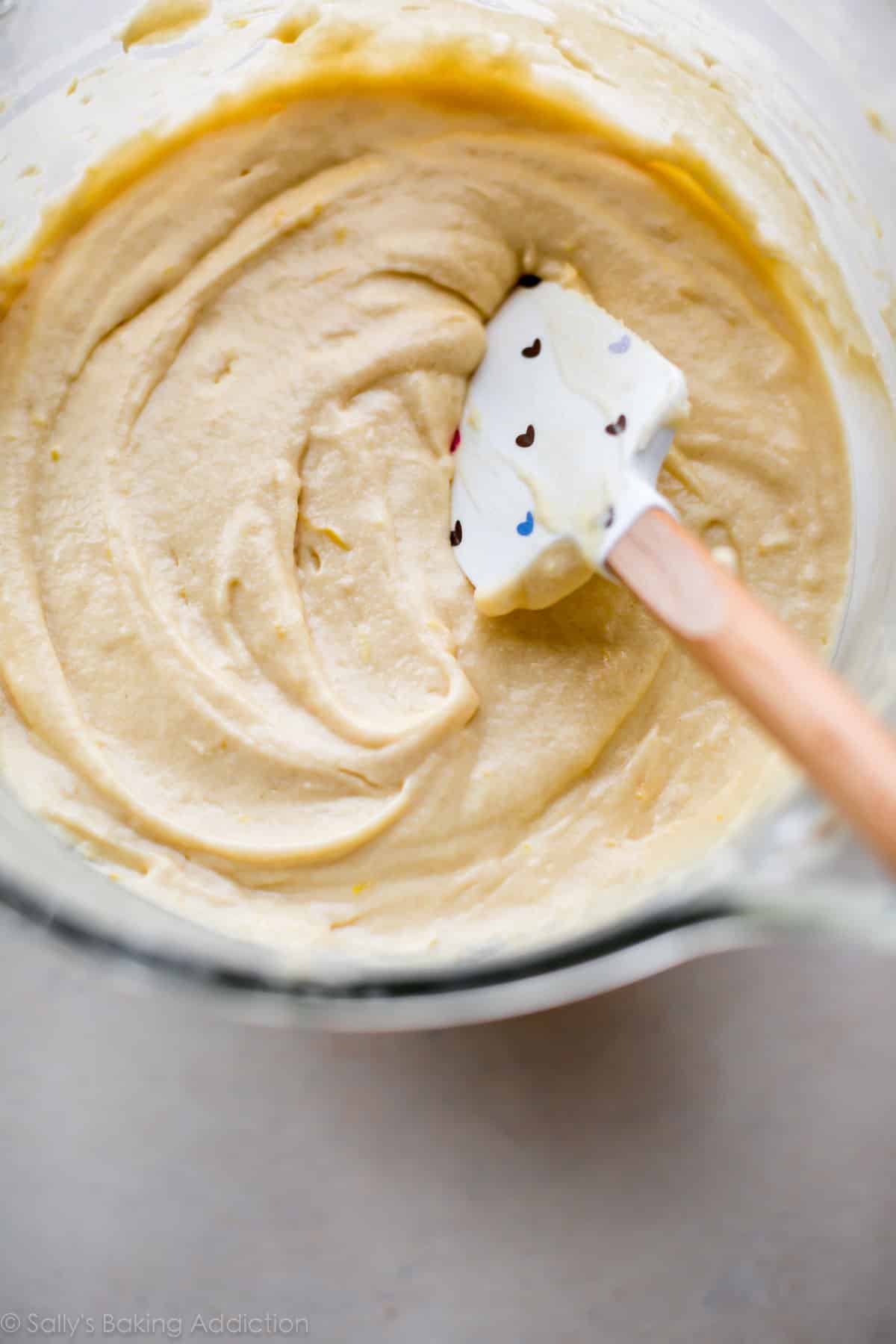 Lemon cake batter in a glass bowl