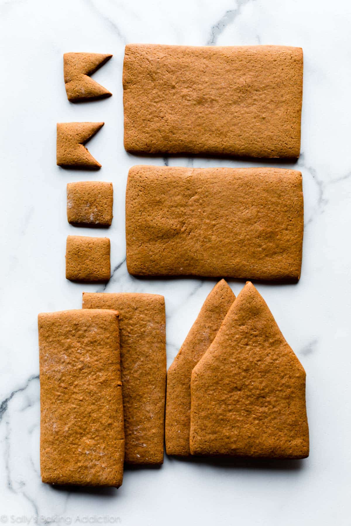 Baked gingerbread house pieces