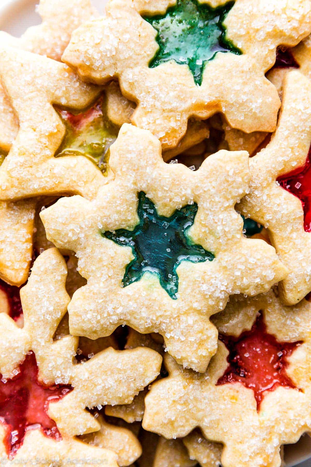stained glass window snowflake cookies with melted Jolly Rancher centers