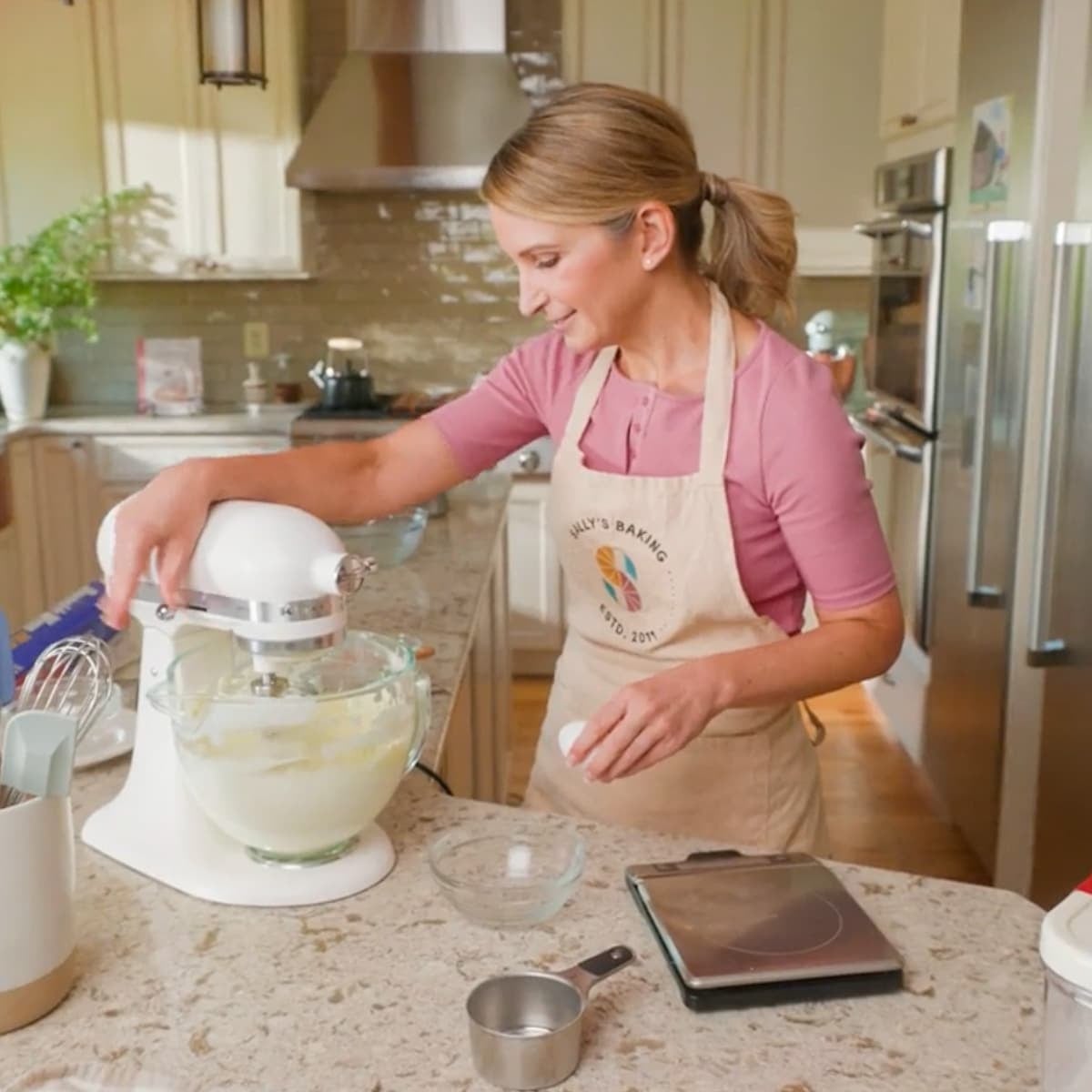 sally at stand mixer.